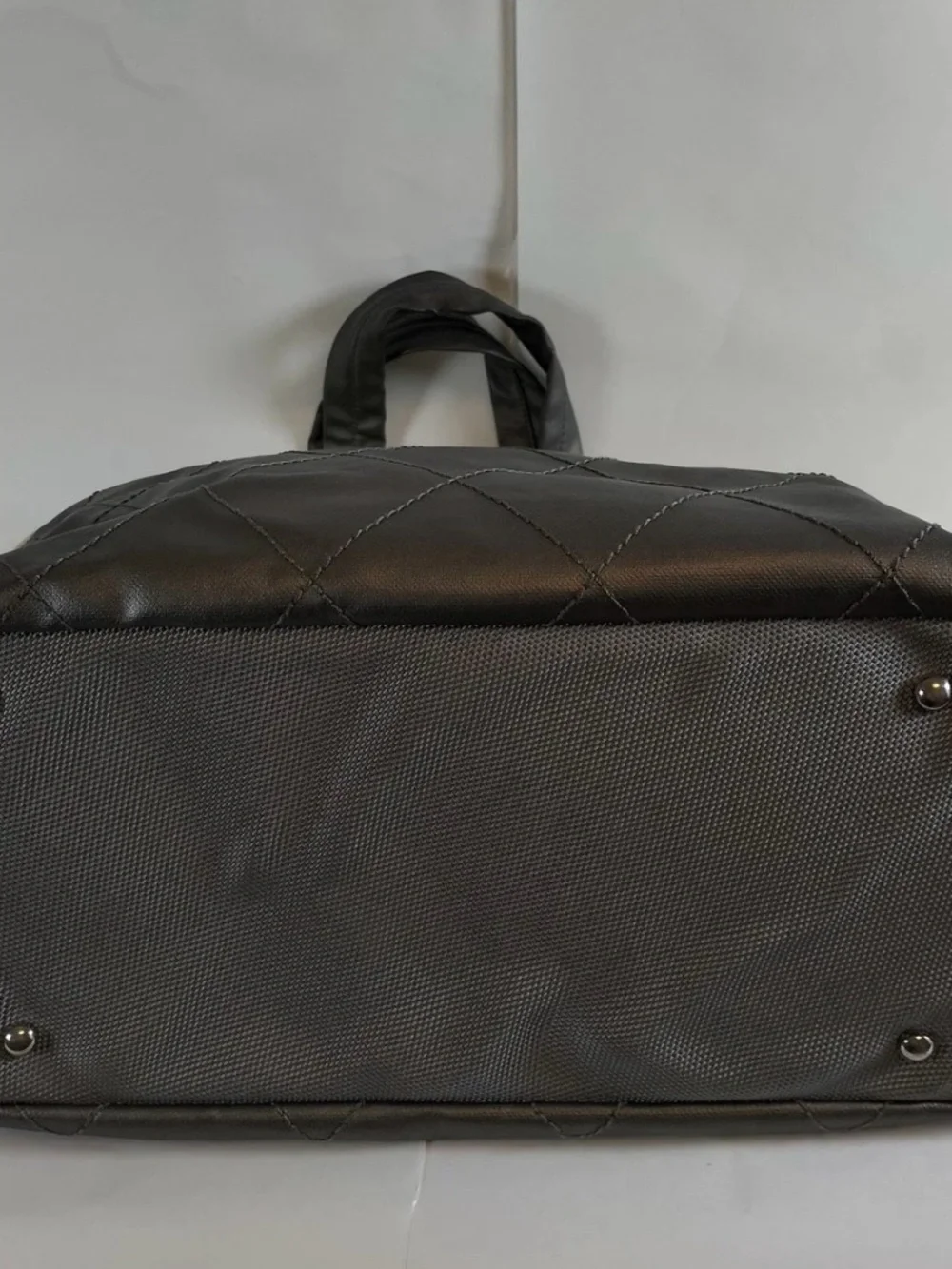 CHANEL Quilted Metallic Black Tote with Cream Accents